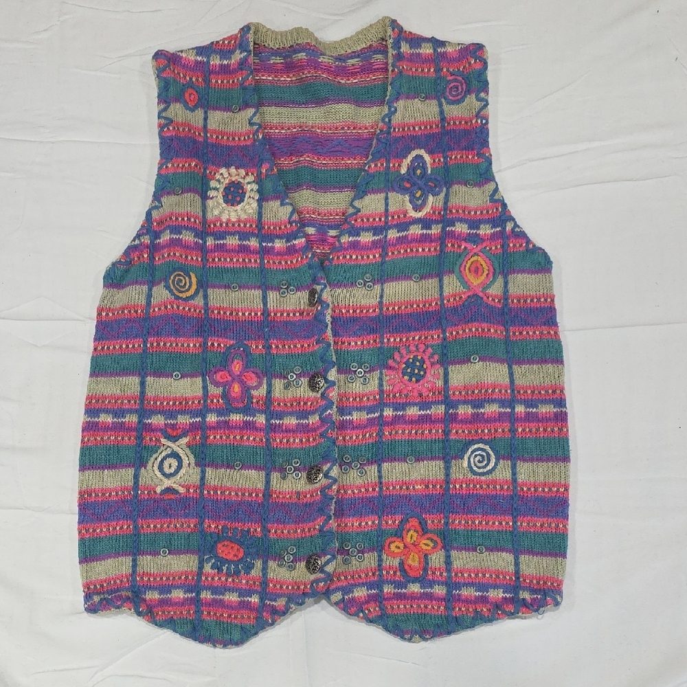 Colorful Patterned Vintage 90s Women's Vest